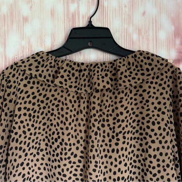 J. Crew Factory Camel Tan Spot Print Ruffle Front Blouse - Picture 8 of 10